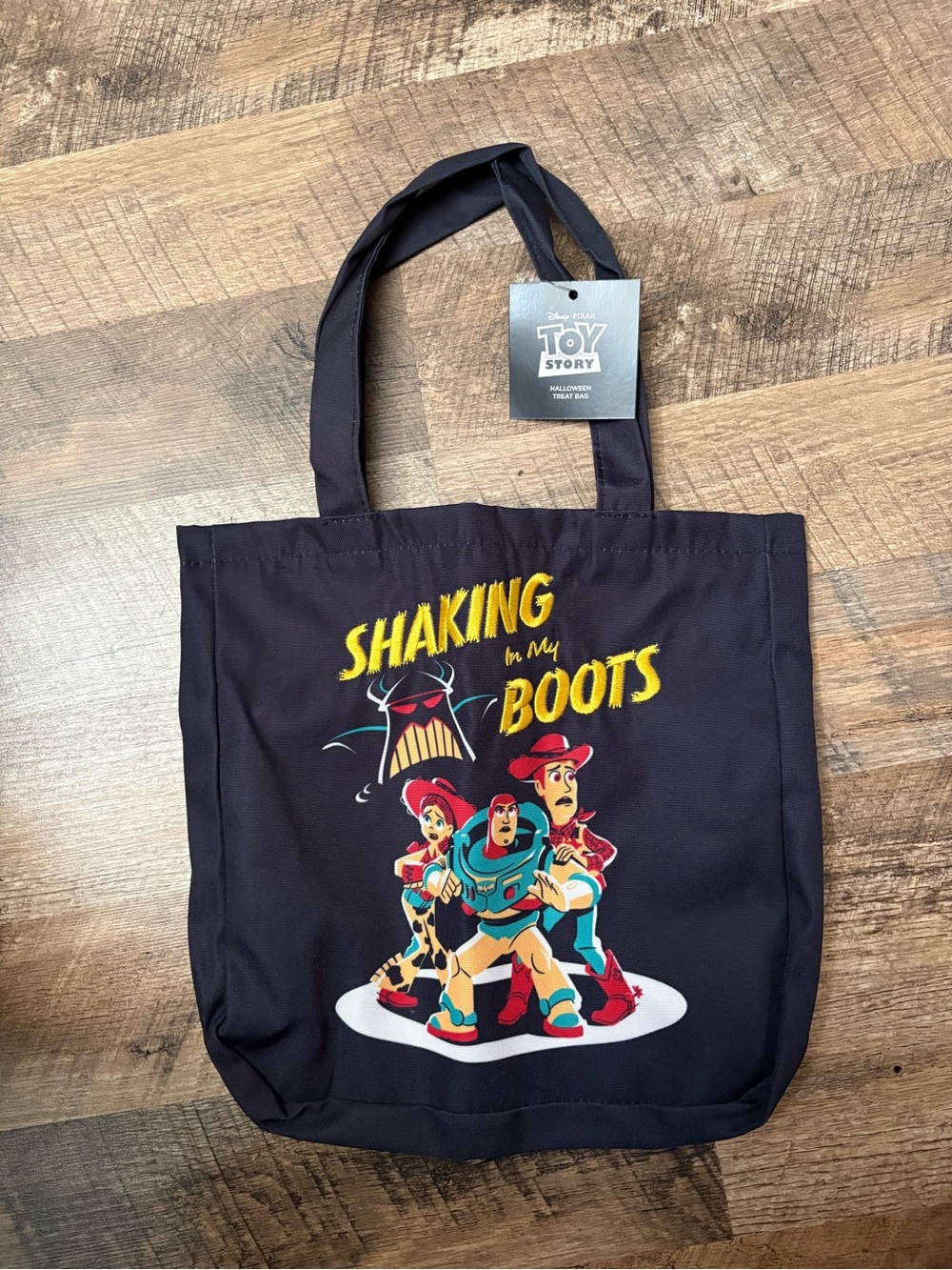 Disney Pixar Toy Story "Shaking in My Boots" Black Graphic Tote